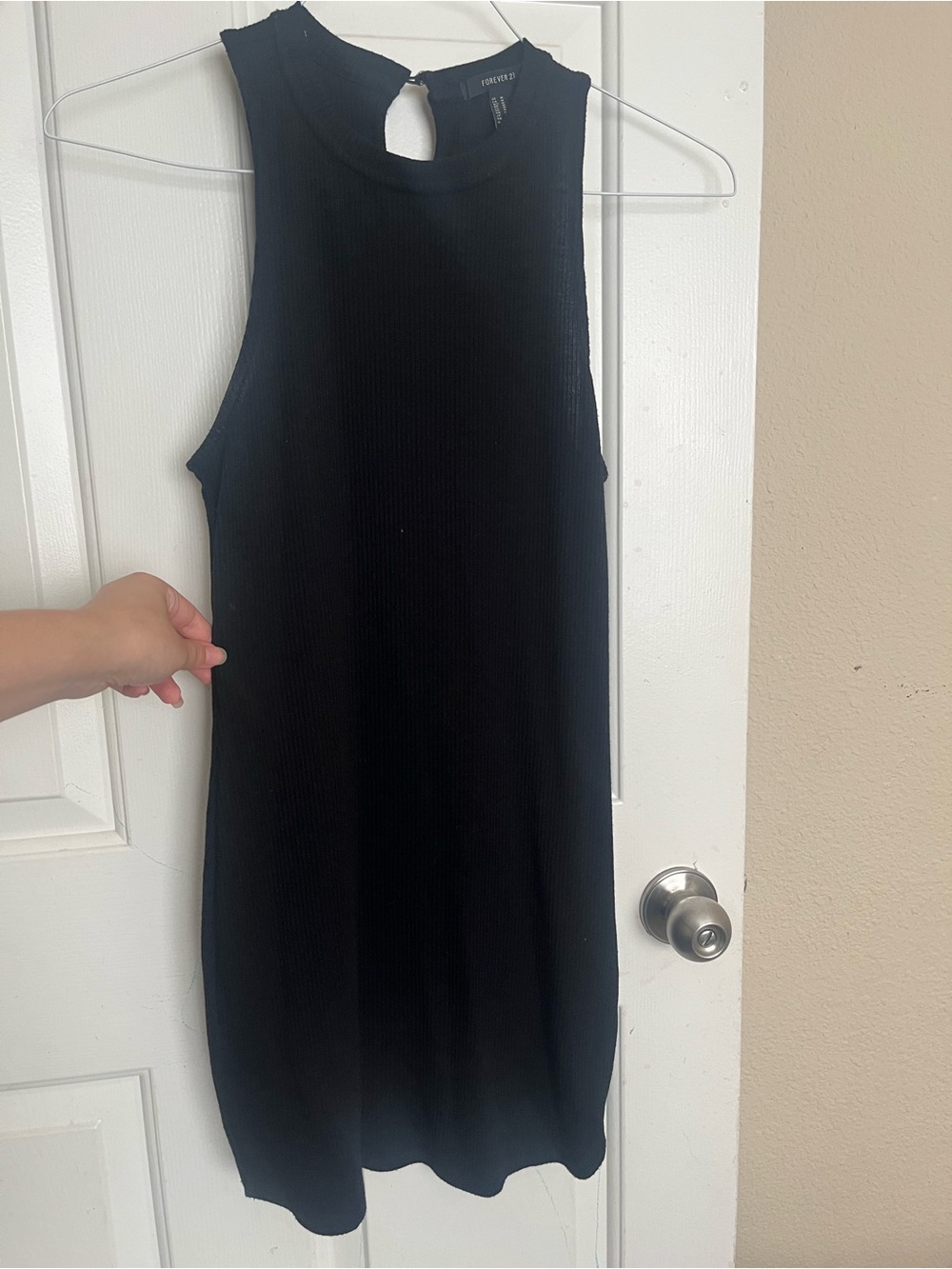 Forever 21 Black Ribbed Sleeveless Midi Dress with Keyhole Back